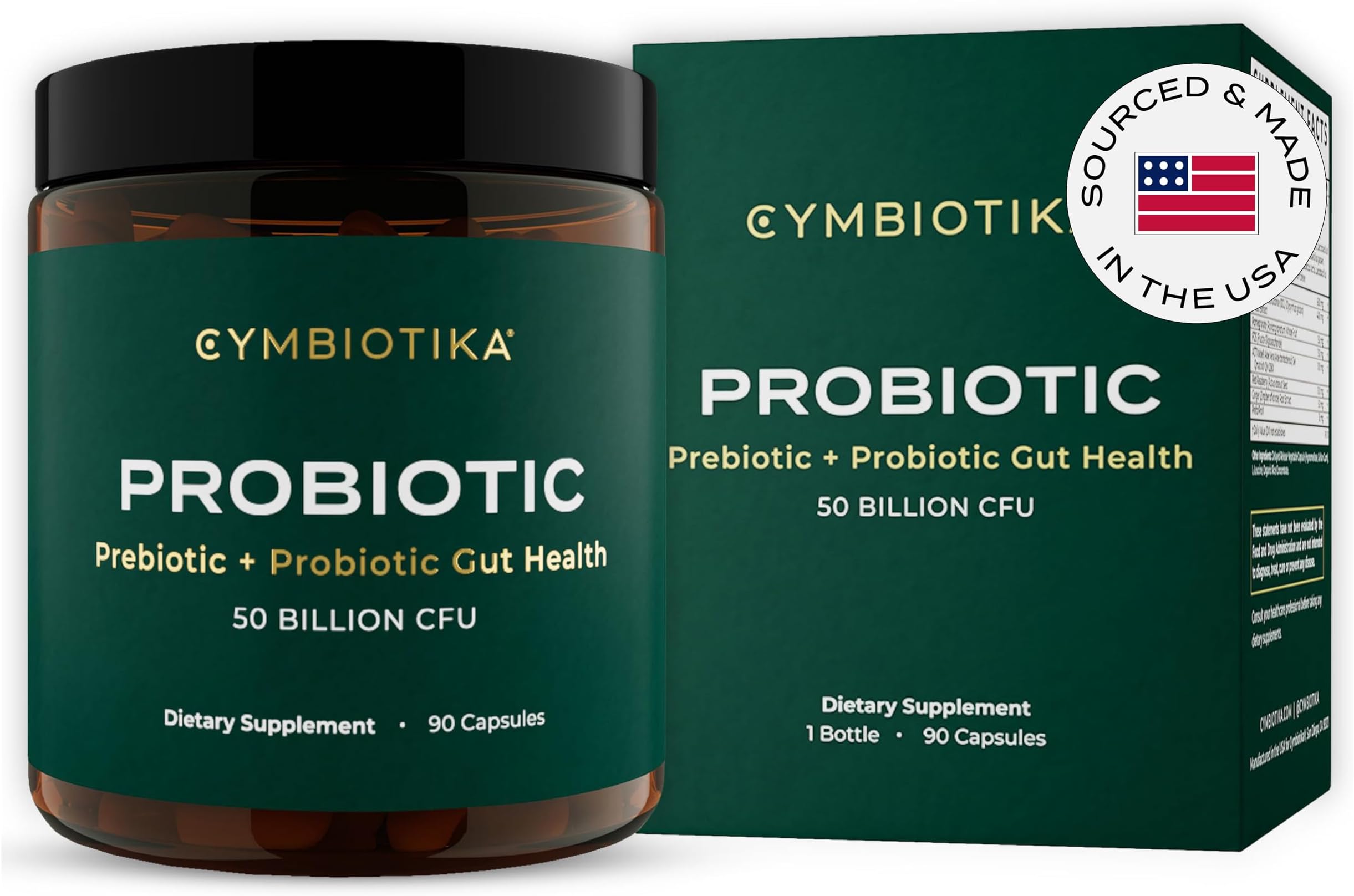 Probiotic Supplement 50 Billion CFU, 19 Strain Probiotic and Prebiotic Formula, Gut Health Digestion and Immune Support, Stress Relief and Microbiome Balance, 90 Capsules, 1 Month Supply