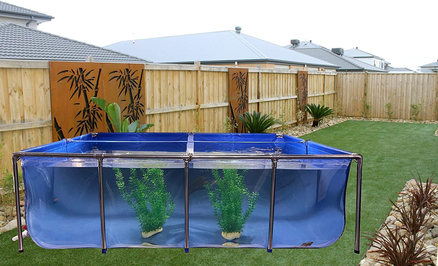 BOSWELL Aquarium Pool Pond with Transparent Clear Viewing Panel and Drain Valve, PVC Canvas with Steel Frame for | Ponds | Fish Tank | Koi | Goldfish | Display Show Tank