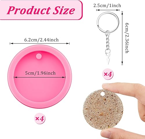 Miniatura 2 de Boao 4 moldes redondos para llavero de silicona, moldes de epoxi para bricolaje, kit de dijes de arcilla con 4 llaveros de círculo (2.0 in de
