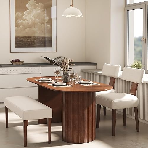 Miniatura 6 de LIVINOVA - Juego de 2 asientos de comedor tapizados de granja, banco de entrada de tela de lino de 45 pulgadas con patas de madera natural, banco