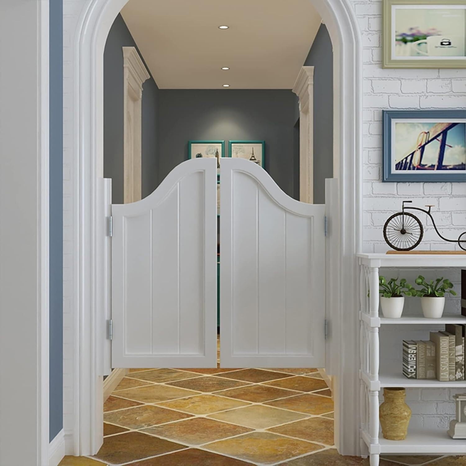 HHOZsafety Aisle Swing Doors, Wooden Louvre Door Cafe Swinging Door with Gravity Pivot Hinges Auto Close(135x90CM/53.1x35.4IN)