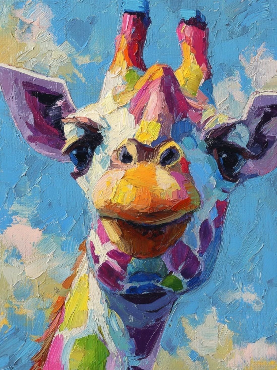 WANGWANGMIAO Paint by Numbers for Adults Colorful Giraffe, Painting by Numbers for Adult Canvas Crafts Kits, DIY kit for Relax and De-Stress Home Gift 16x20inch，with Frame