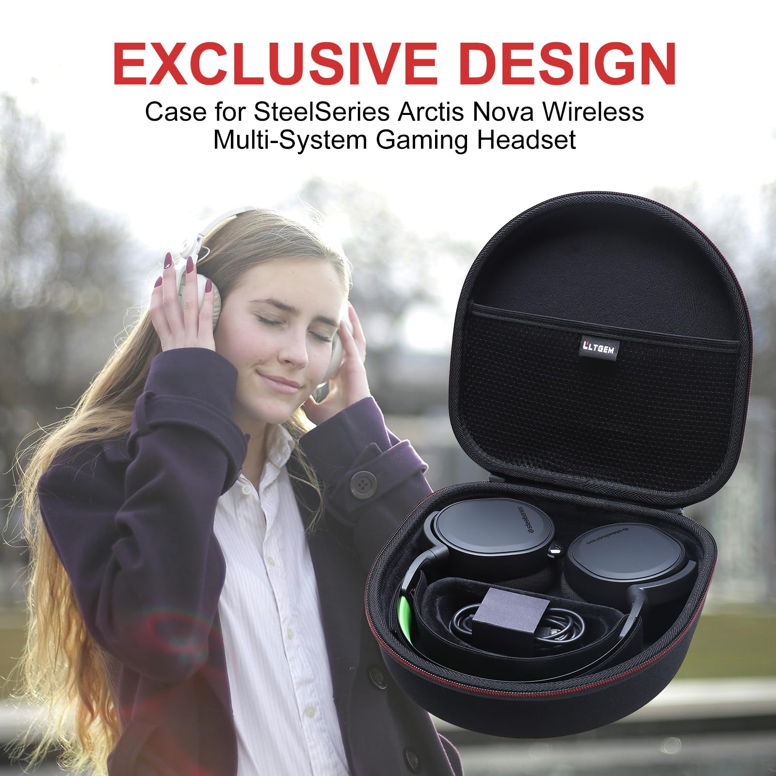 LTGEM Hartschalen-Tragetasche für SteelSeries Arctis Nova Pro / 7 / 7X / 7X + / 7P / 1/3 / 4/5 / 5X / 5P / 1P / Prime / 9X Wireless Multi-System Gaming Headset, nur Hülle