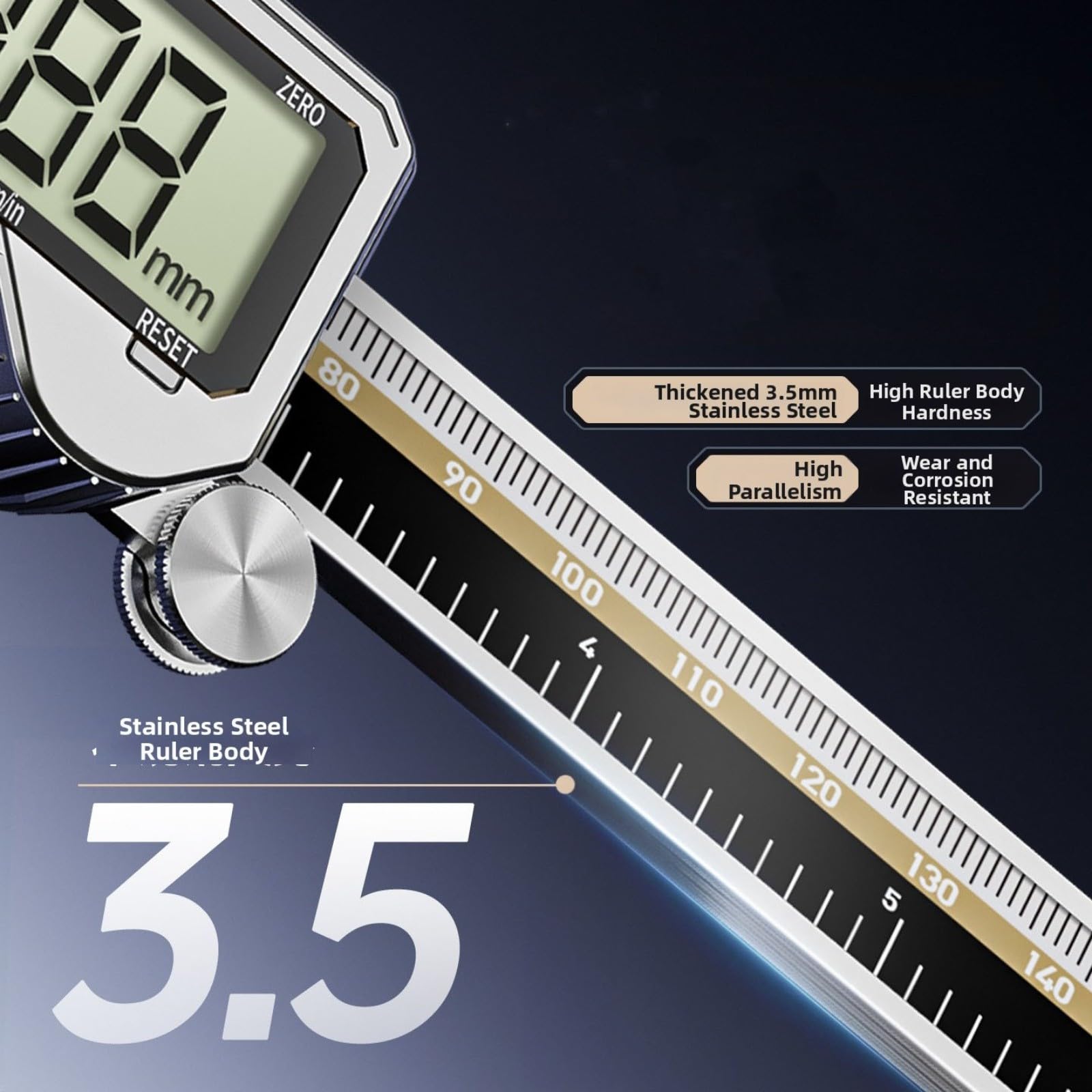 Calibre digital de acero inoxidable con puerto de carga tipo C, alta precisión de 0,01 mm para resolución, pantalla LCD grande para aplicaciones profesionales, 150 mm (300 mm)