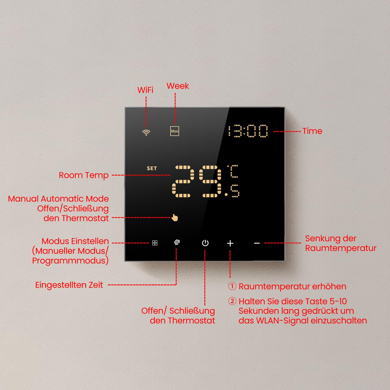 Smart WiFi Thermostat für Wasser-Fußbodenheizung und Gasboiler, Programmierbar Raumthermostat Unterstützen Alexa, Google Home Sprachsteuerung und Smart Life App Fernbedienung (2,4-GHz-WiFi)