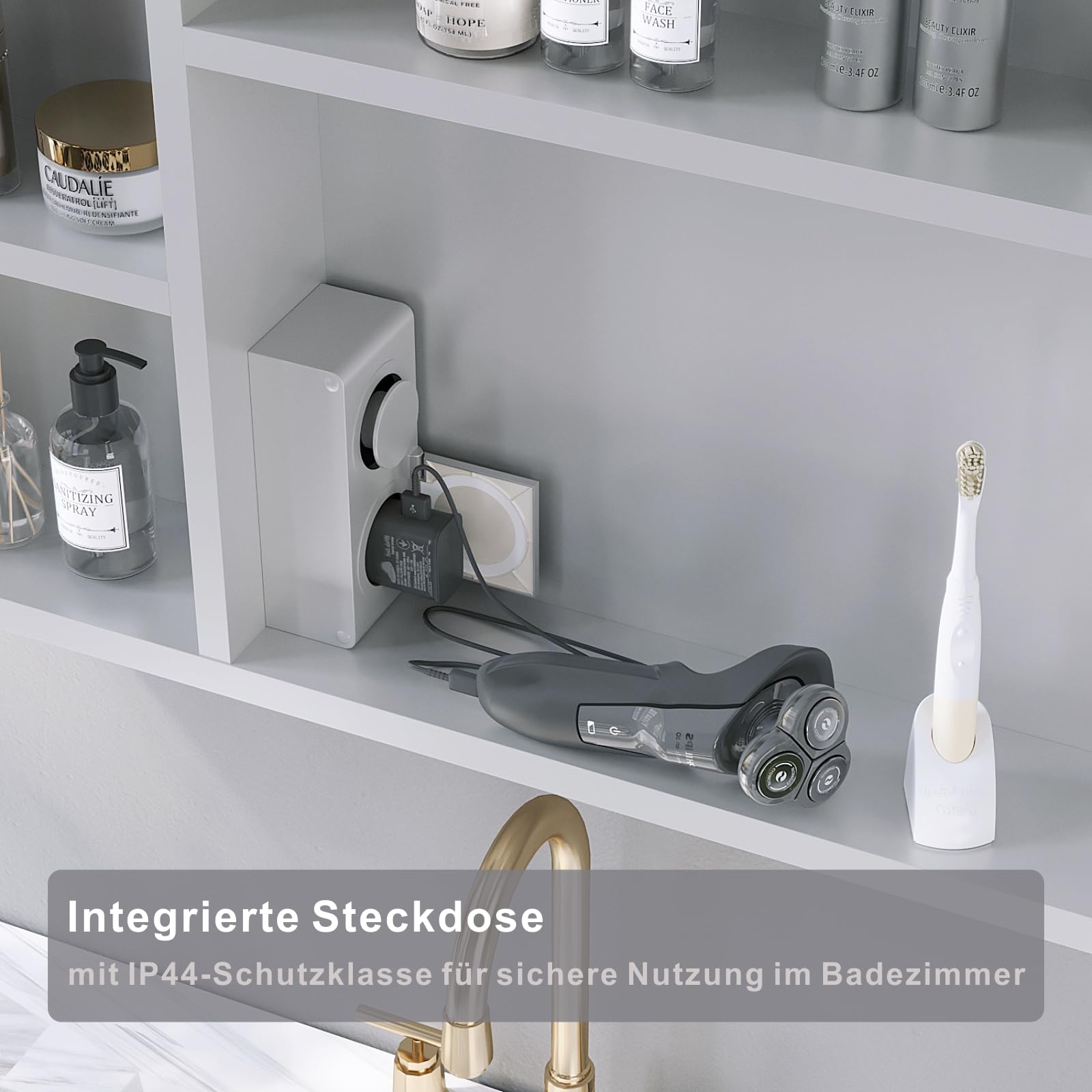 AQUABATOS Spiegelschrank Bad mit Beleuchtung und Steckdose 70 cm breit 60 cm höhe Aluminium Schrank Badspiegel rechts offenen Fächern Links LED Badschrank Infrarot Sensor Antibeschlag dimmbar