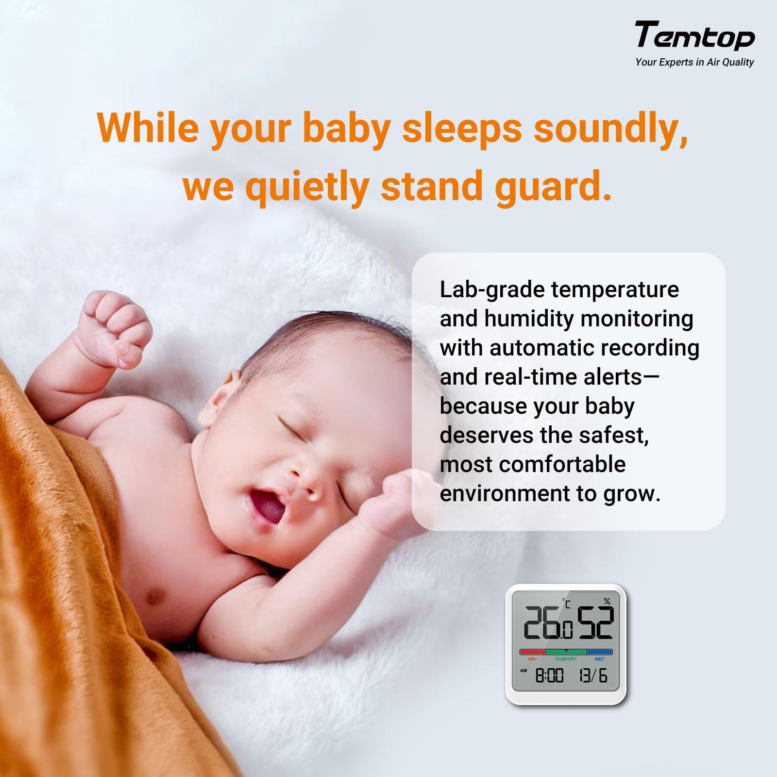 Temtop Thermomètre Hygromètre d'Intérieur Numérique T1-SE - Moniteur Température Humidité avec Affichage Heure Date Haute Précision