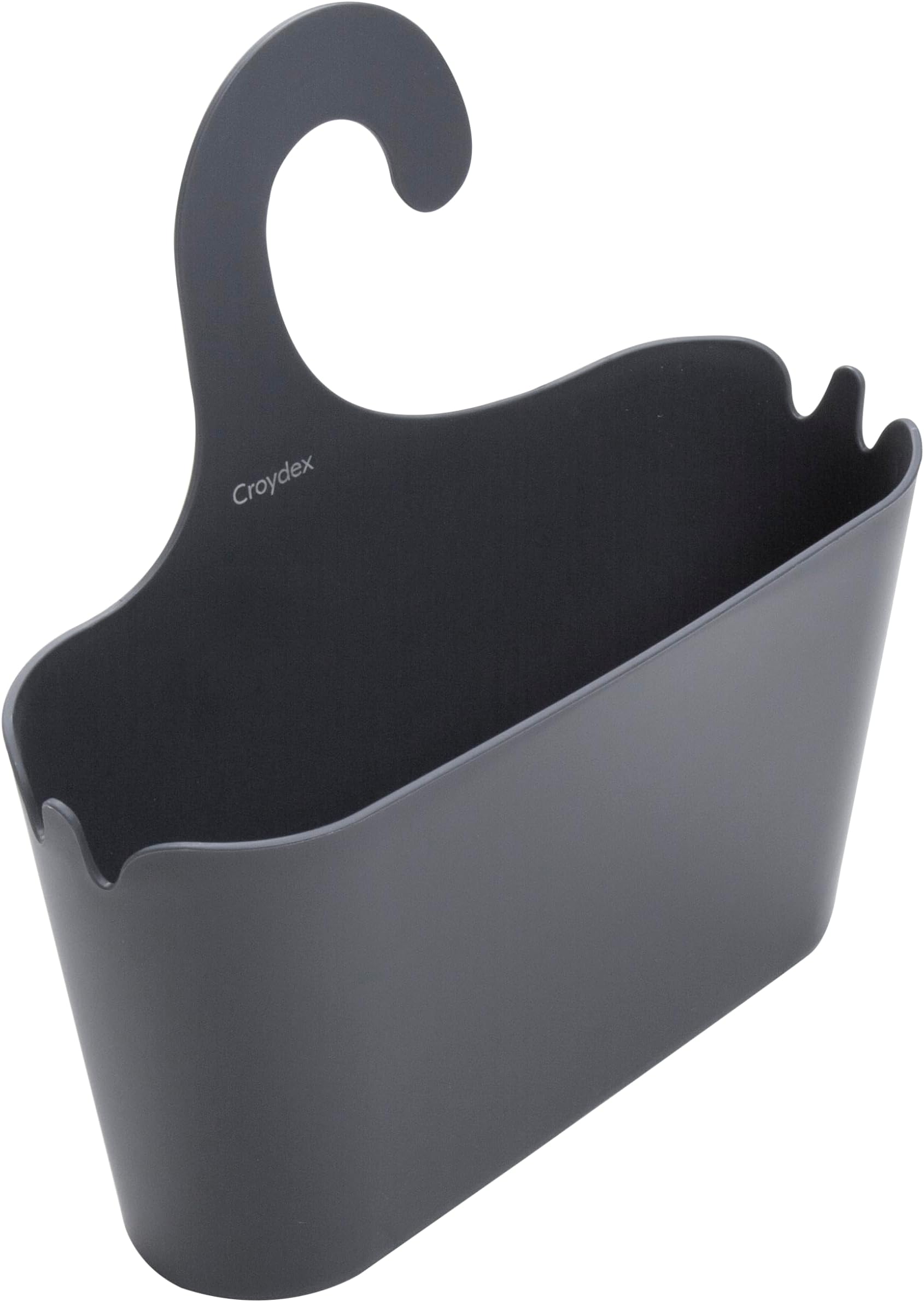 Croydex Grey Shower Caddy Hanging Storage - Bathroom Accessories for Renters, No Drill Solution, Self-Draining Holes and Easy to Clean - 26 x 26 x 8.5 cm