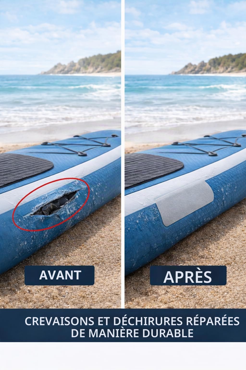 Kit de réparation PVC professionnel 2 composants pour Zodiac, Paddle Surf, Kayak - 125 ml avec patchs, pinceau, gobelet, gants