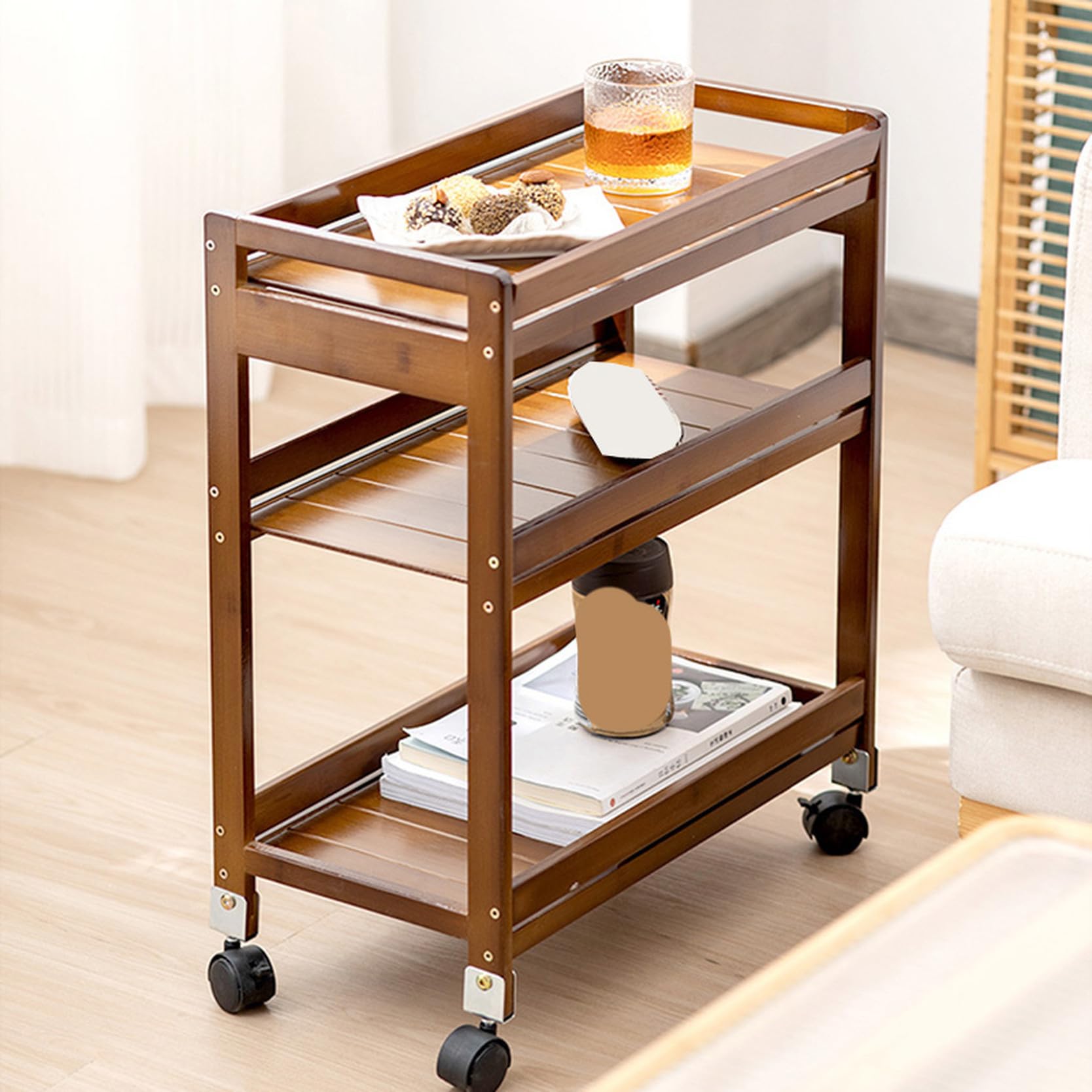 新作入荷，定番人気 スリムワゴン木製キャスター付きナチュラル天然木