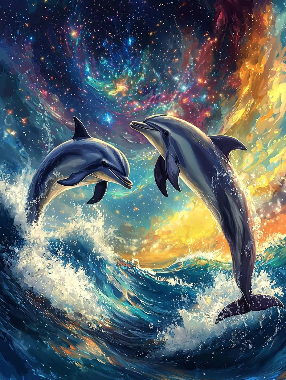 Delfino sotto il cielo stellato Dipingere con i Numeri, 70x90cm a-1010