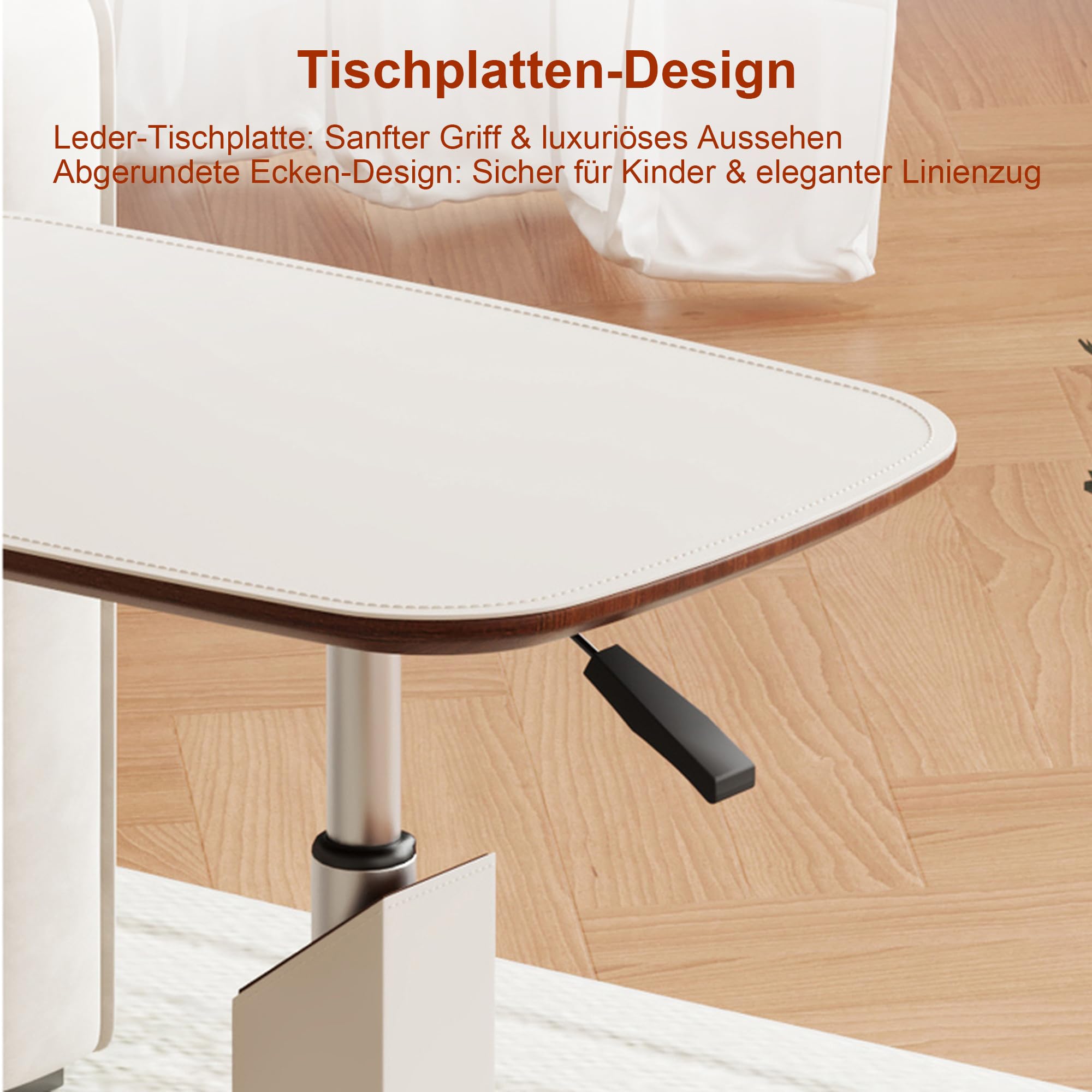 Höhenverstellbarer Beistelltisch mit Versteckten Rollen & Pneumatik, Kleiner C-Form Betttisch Sofatisch mit 360° Drehbar, Holz Side Table für Wohnzimmer, Laptoptisch für Couch Sofa Bett