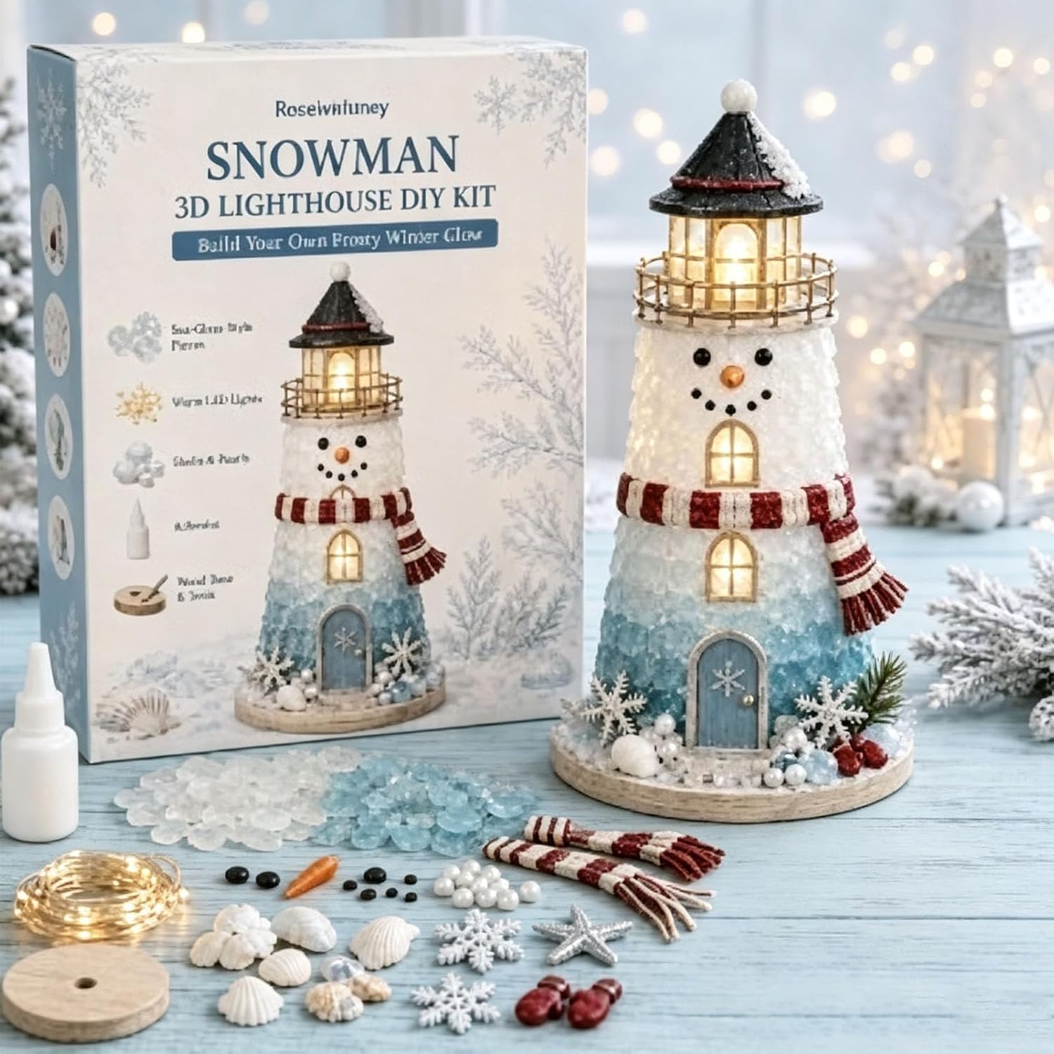 DIY Lighted Christmas Sea Glass-Style Lighthouse Kit，D