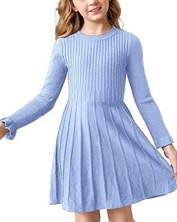 Little Girls Knit Sweater Dress Long Sleeve Ribbed Ruffle Dress Kids Pullover Dresses - Buy now