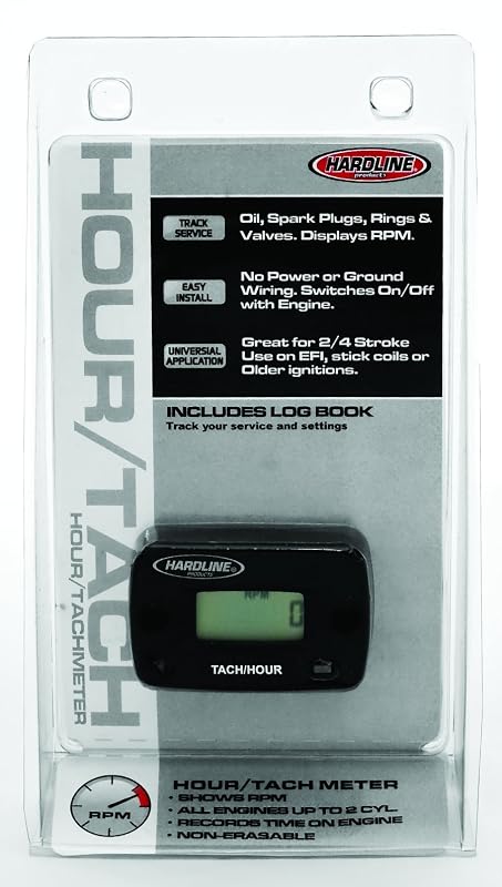 Horímetro e tacômetro indutivo Hardline Products HR-8061-2 para motores a gasolina de 1 ou 2 cilindros – 1 unidade
