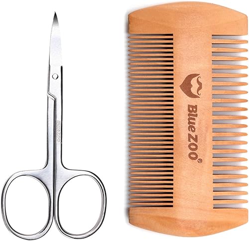 Tijeras de pelo facial curvo y peine de madera para barba para hombres, cejas pestañas, nariz, corte de pelo para hombres y mujeres, peine de