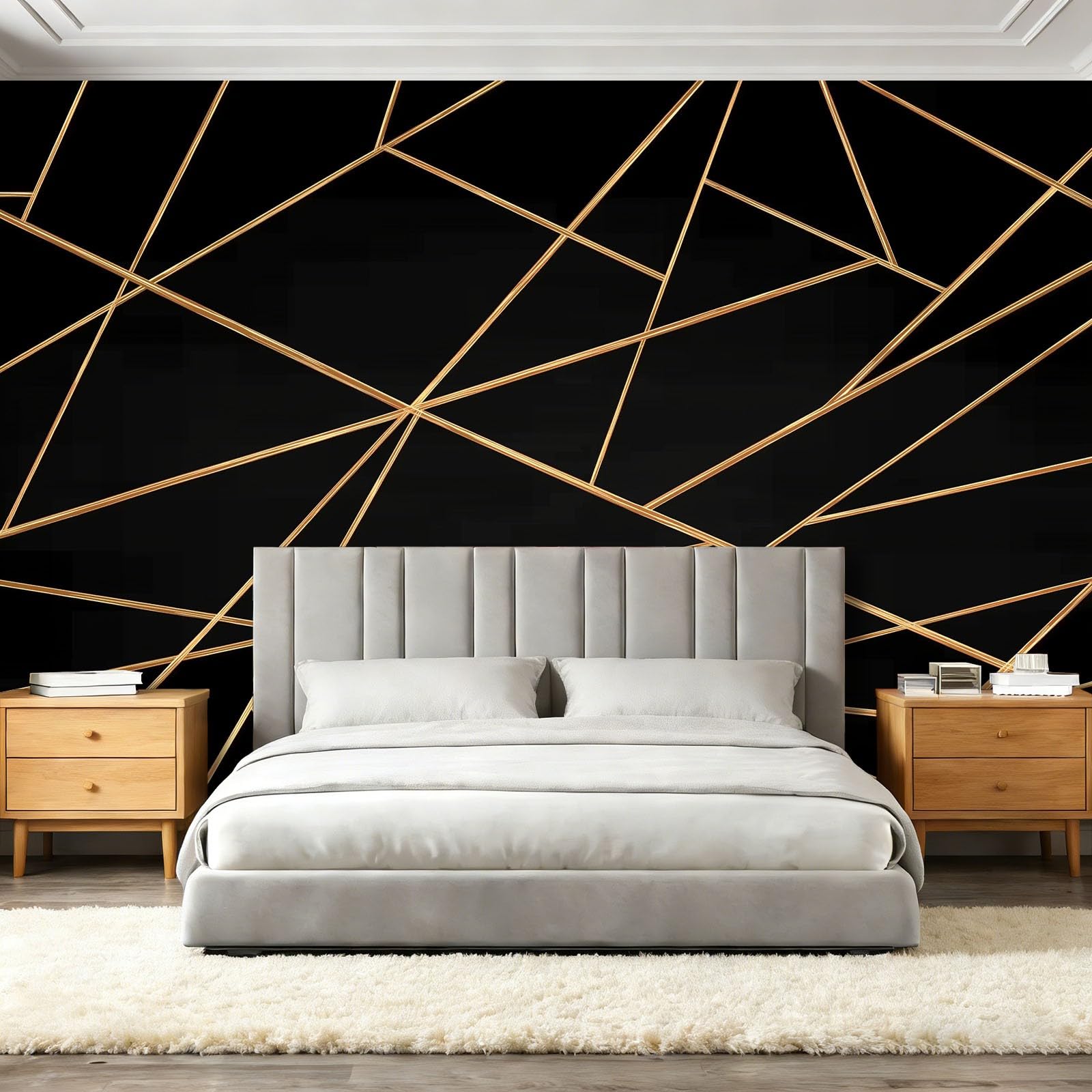 Tapeta 3D z włókniny nowoczesne geometryczne linie 400 x 280 cm tapeta dekoracja ścienna do salonu sypialni czarno-złoty