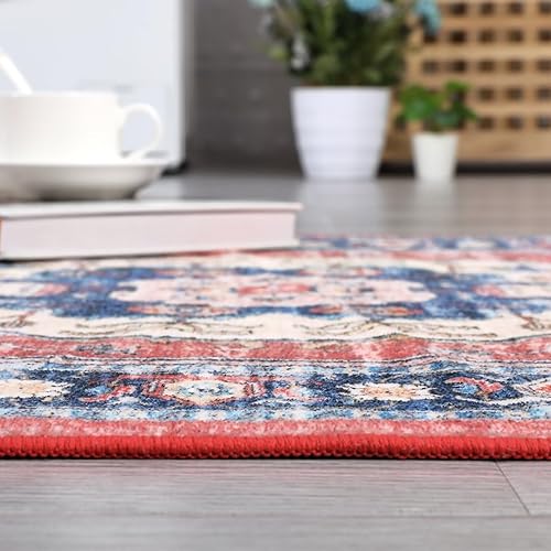 Miniatura 51 de COZYLOOM Alfombra de área de 2 x 6 pies, tribal, envejecida, para entrada, medallón vintage, alfombra para interiores, alfombra de pelo bajo, suave