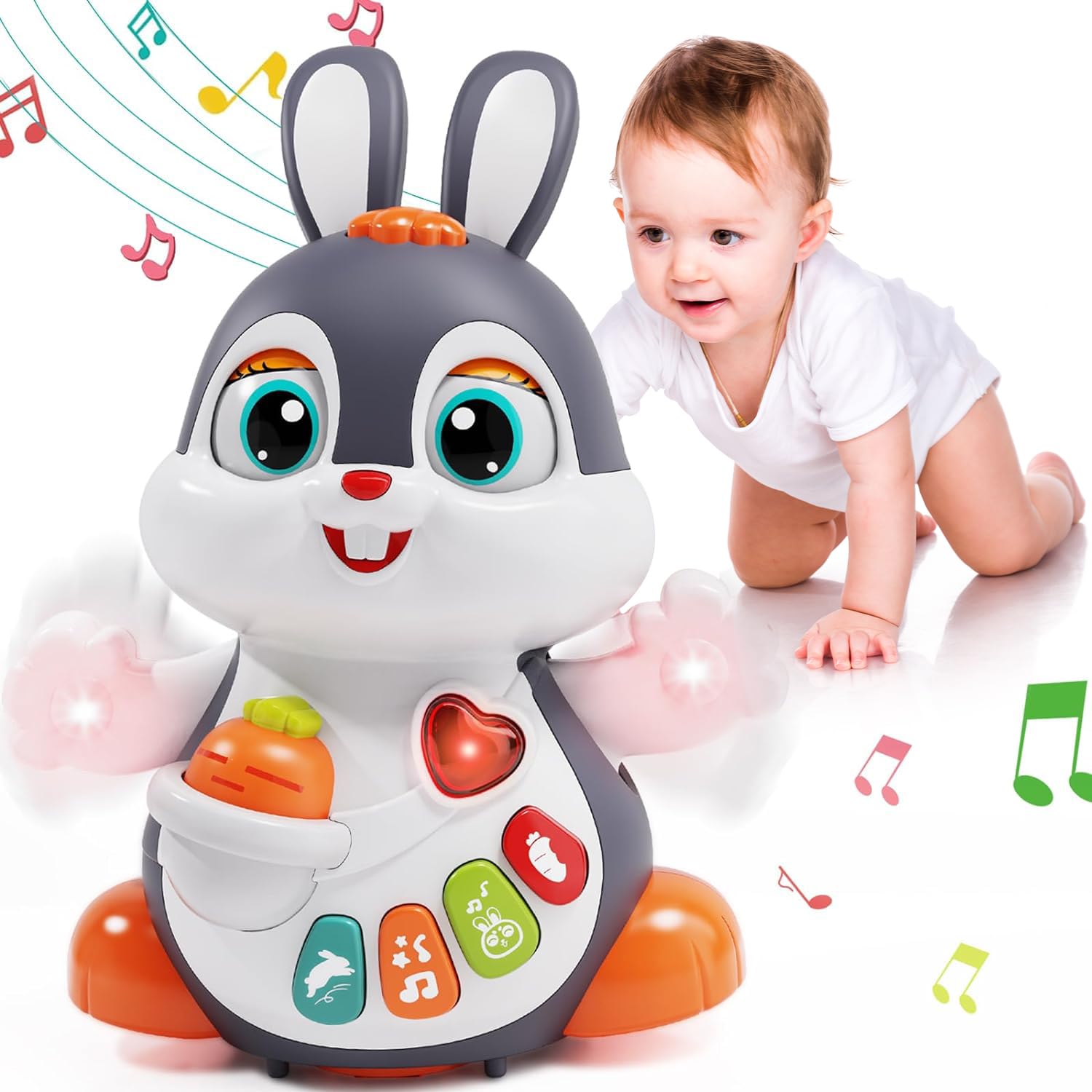 Masroo Musical Bunny Crawling Toys for Babies 6-12 Month Dancing Music Light Baby Toys, Tummy Time Toy Development Learning Toys for 6 8 9 10 12 Month Toddler Birthday Gift for 1 2 Year Old Boy Girl