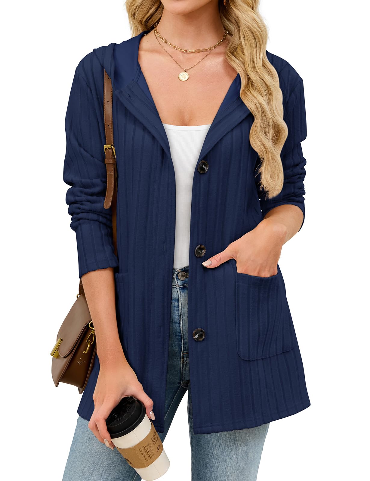 Cardigan Sweaters for Women Hoodies Long Sleeve Button Down Open Front Business Casual Outfits with Pockets-image-35