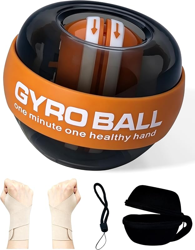 Gyro Exercise Ball with Auto-Start & Colourful LED Lights, Wrist Forearm Workout Strengthener, Hand, Finger and Arm Strength Training and Flexibility, Includes wrap-Around Wristband