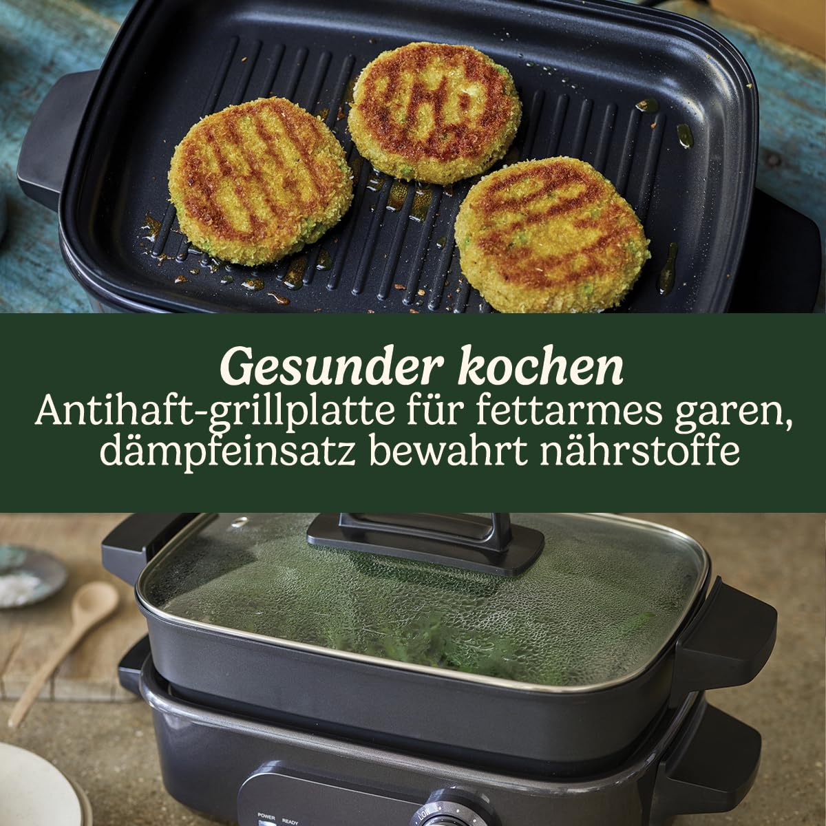 Cuisinart Cook In 5 in 1 Multikocher | Grillen, Anbraten, Dämpfen, Simmern und Langsamkochen | Antihaftbeschichtete, austauschbare Platten und Pfannen | Stapelbar | Mitternachtsgrau
