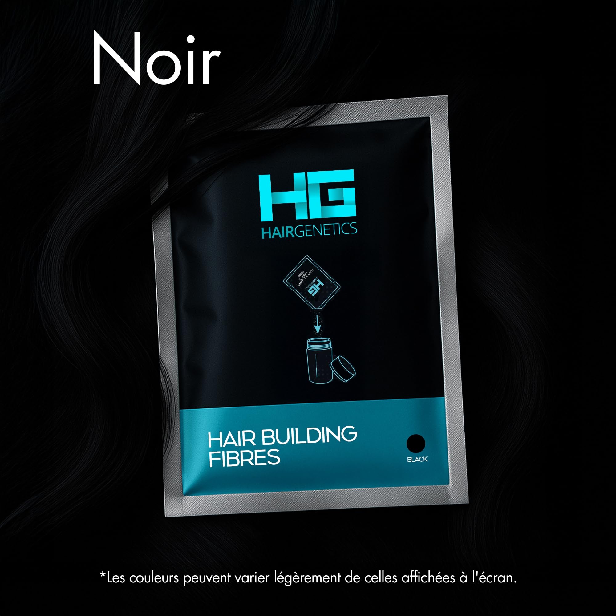 Hair Genetics - Recharge de fibres capillaires - Fibre capillaire pour cheveux fins - Poudre capillaire pour cheveux plus épais - poudre cheveux 50g (Noir))