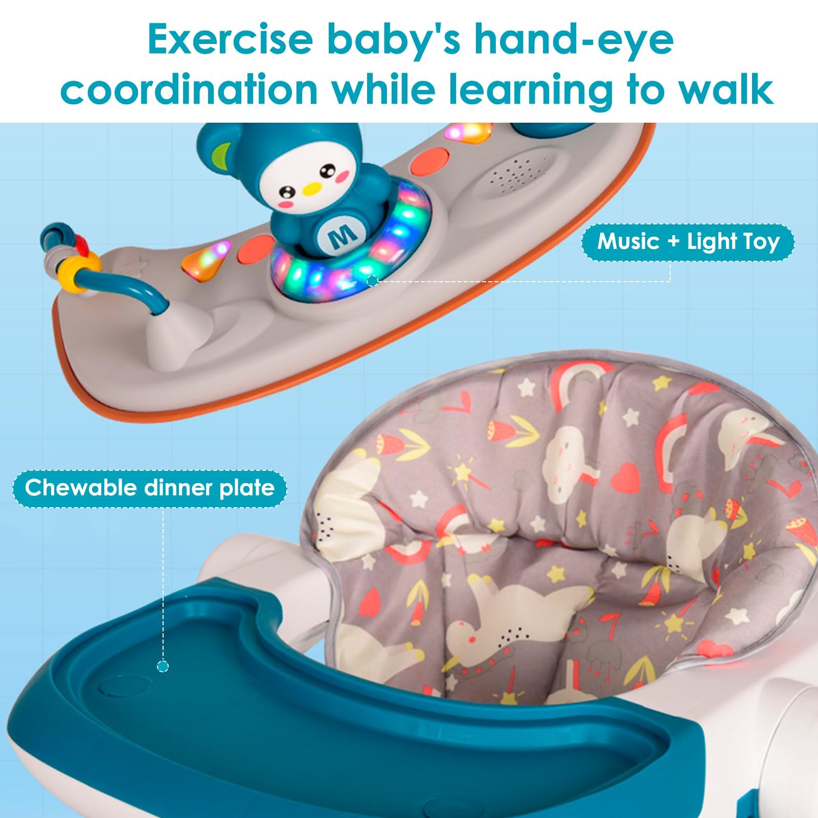 Andador para Bebés,Andador Multifunción 3 en 1 Antivuelco para niños Pequeños,Andador para Empujar,con Ruedas,Freno,asa de Empuje y Mesa Extraíble para Bebés y niños