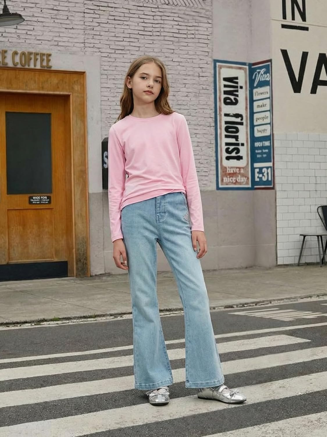 Girls Flare Jeans Denim Wide Leg Pants High Waist Casual with Pockets Kids Clothes 6-16Y - Image 9