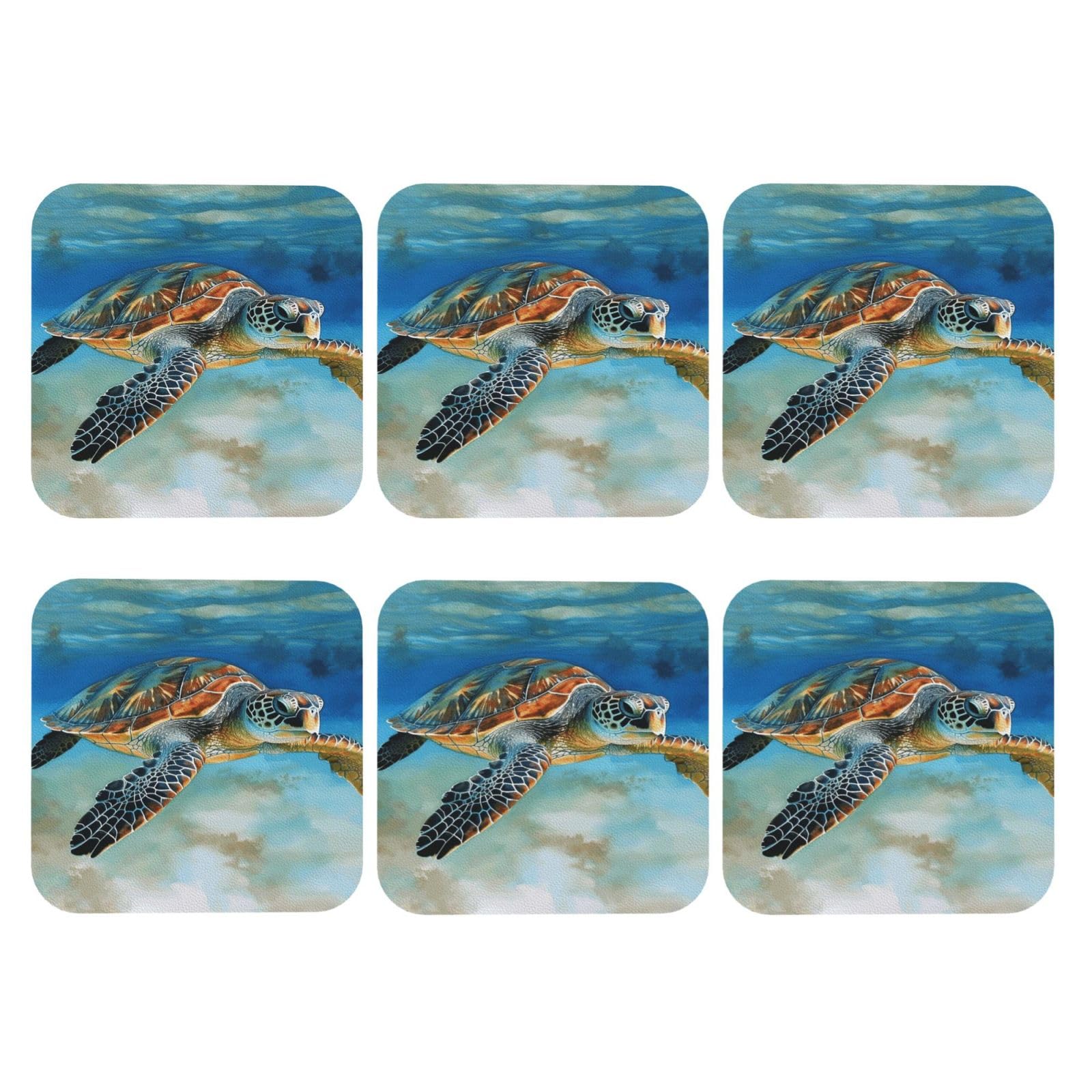 6pcs Leather Coasters for Drinks, Sea Turtle Drink Coasters for Tabletop Protection, 4" Cup Coasters for Coffee Table Decor, Non-Slip Drinking Cup Mat for Hot Or Cold Drink