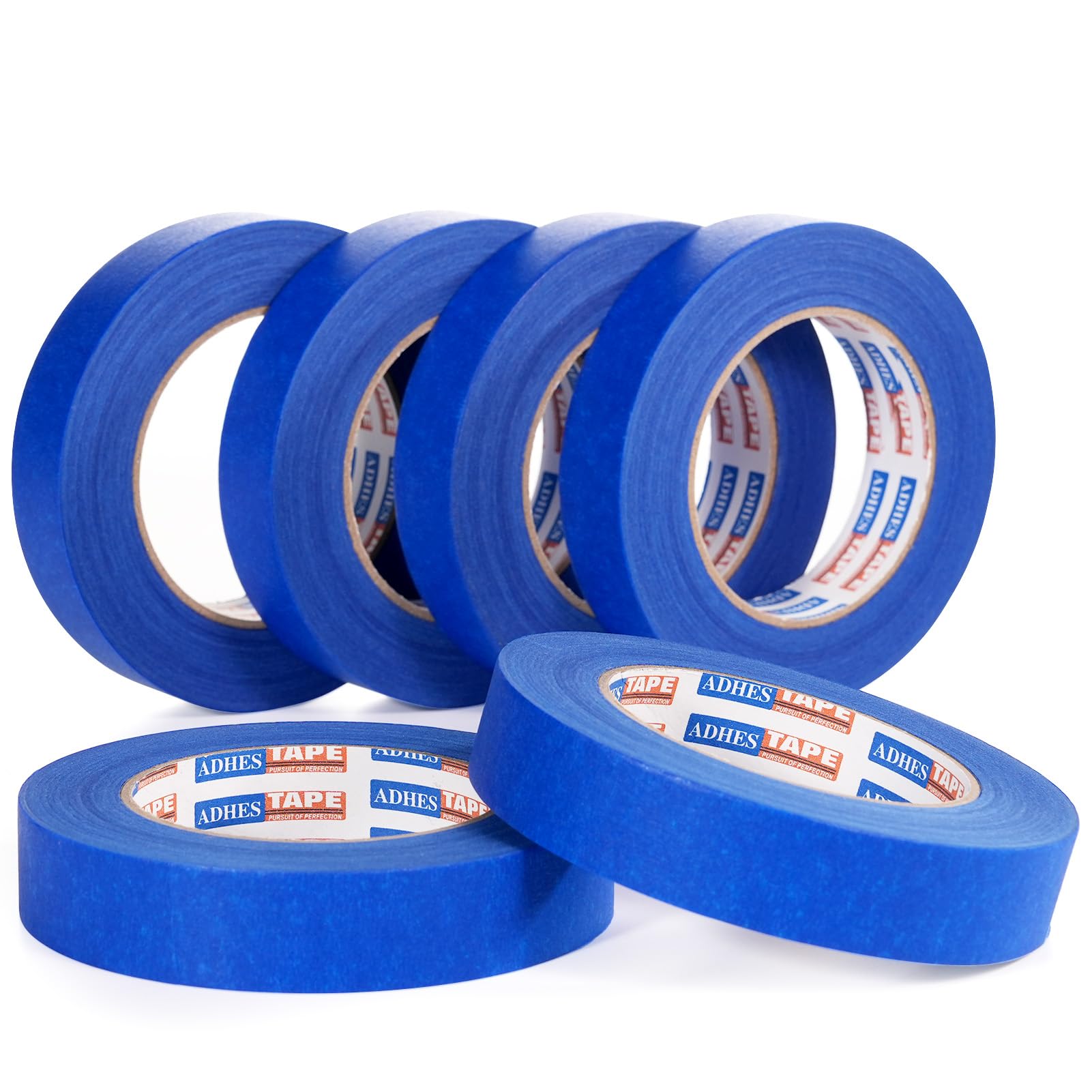 ADHES Upgrade Blue Painters Tape, Masking Tape for Painting 6 Rolls x 0.94 Inch x 60 Yards, Blue Paint Tape No Residue Outdoor Anti UV Multi Surface