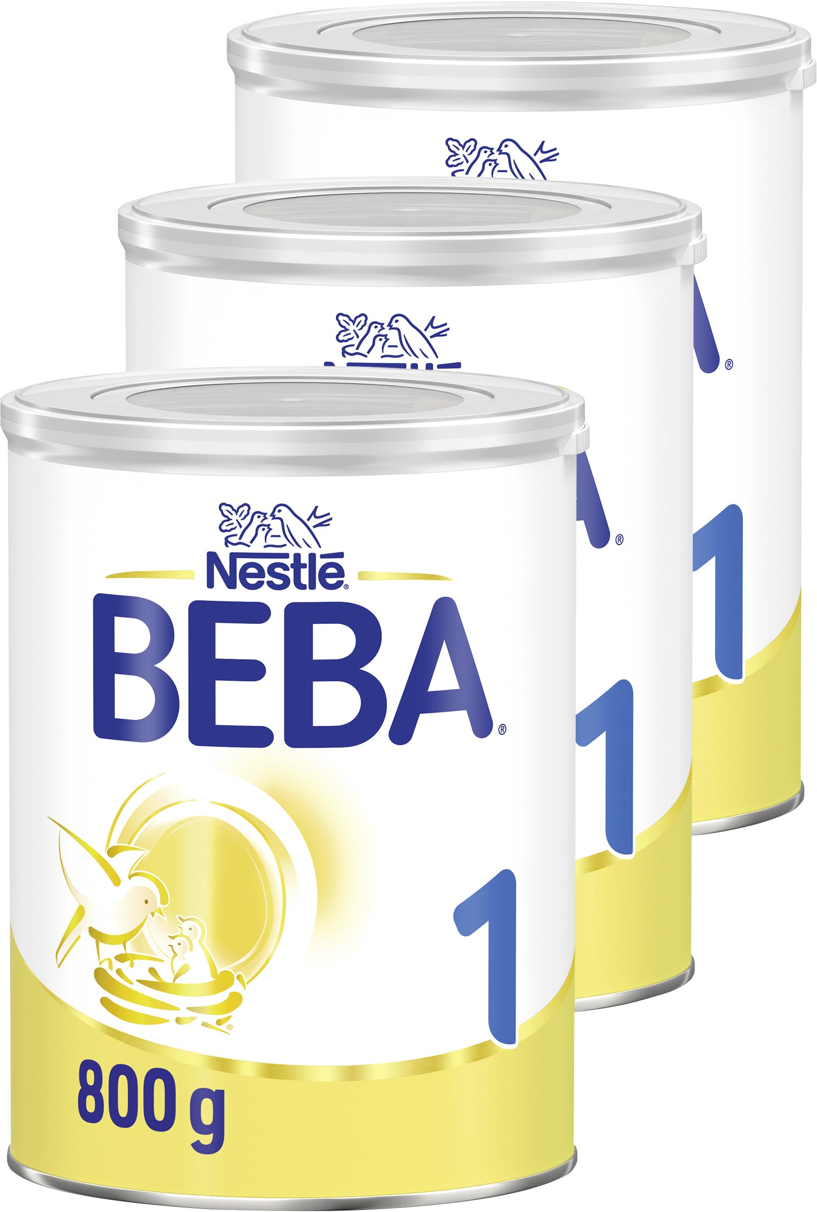 BEBA 1 - Anfangsmilch von Geburt an, Nur Laktose, Ohne Palmöl, Ohne Fischöl, Babynahrung, Baby-Milchpulver, 3er Pack (3 x 800g)