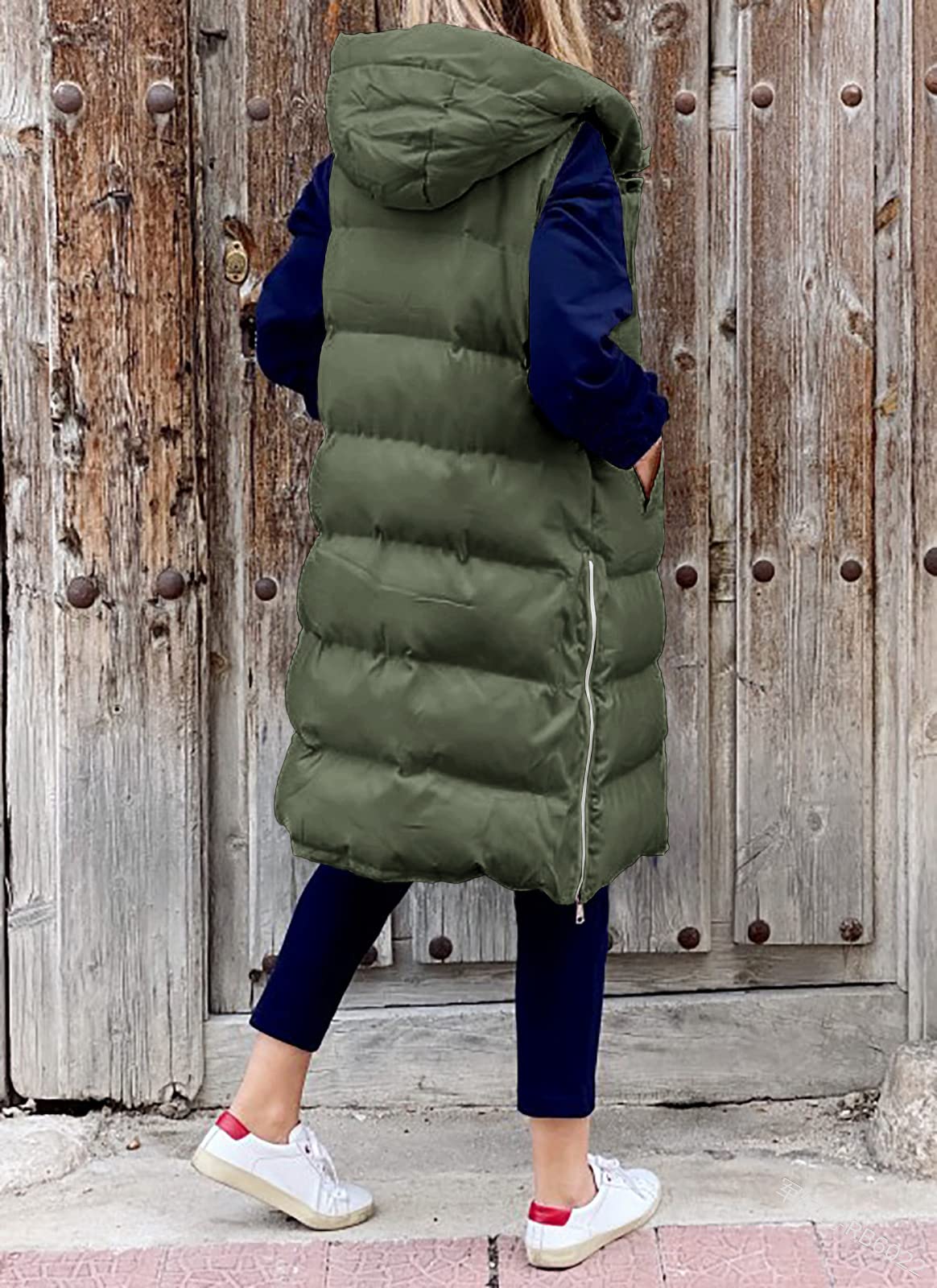 Piumino Da Donna Gilet in Piumino Donna Giacca Piumino Senza Maniche Da Donna Giacca Trapuntino Invernale Con Cappuccio Piumino Capispalla Imbottita Leggero Cappuccio Calda,Verde,M