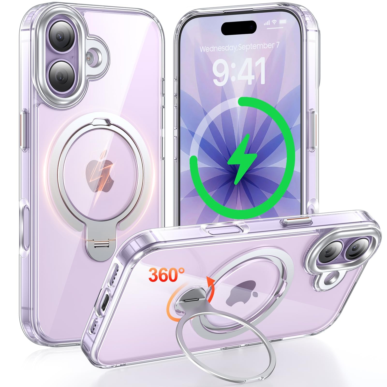 クリア iPhone 17ケース リングホルダー付き magsafe対応 iPhone 17シリーズ対応 ケース クリア・マットタイプ MagSafe対応 360