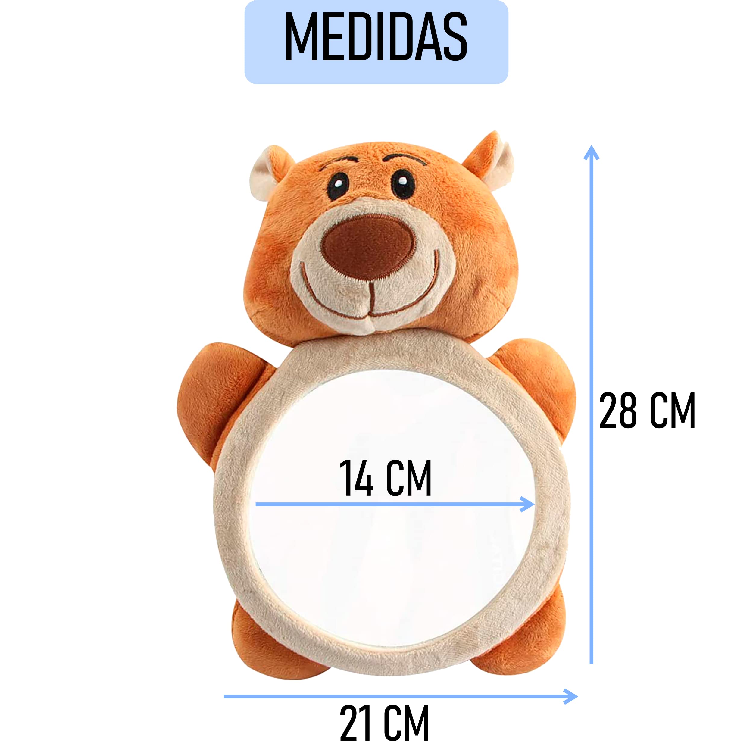 Espejo Coche Bebé Asiento Trasero de Osito de Peluche. Espejo Retrovisor de Bebé para los Asientos Traseros. Accesorio de Coche Universal. Seguro y Fácil de Instalar
