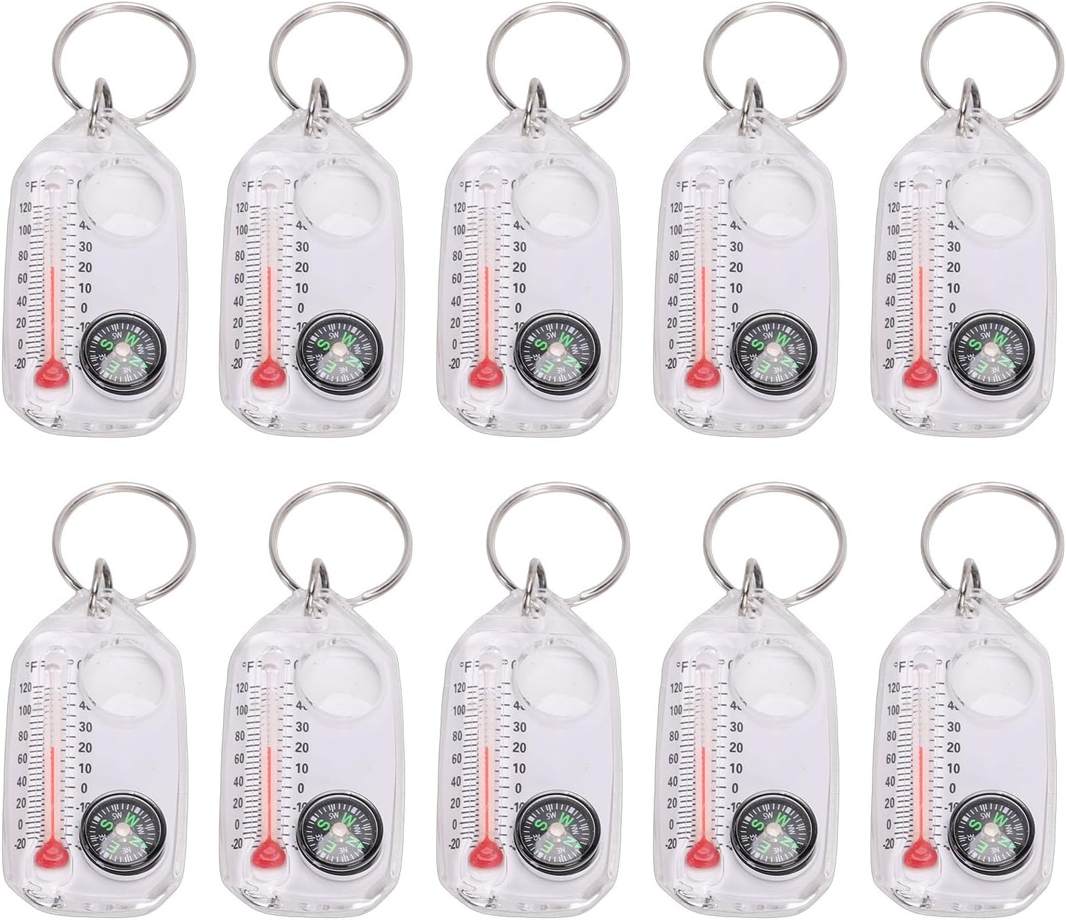 Keenso Compass Thermometers,Multi Functional Keyring Magnifying Glass Compass Thermometer for Hiking Camping