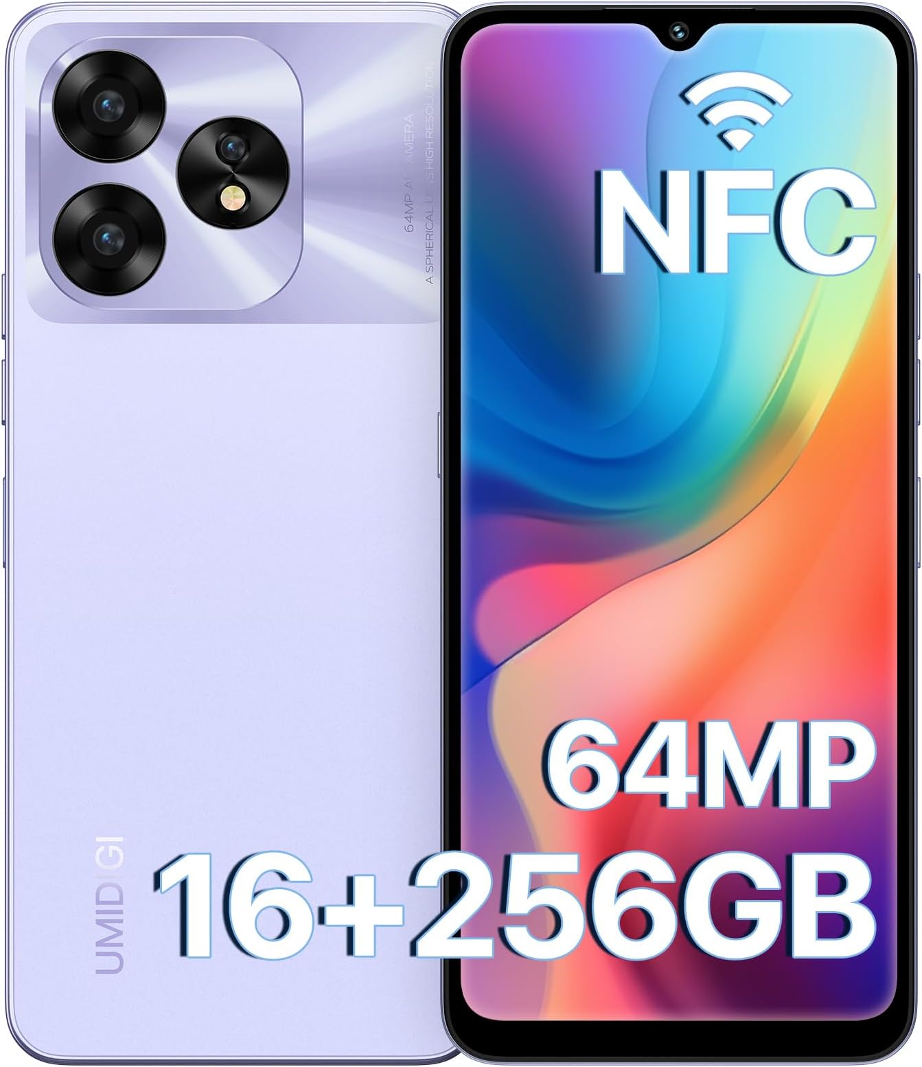 UMIDIGI A15 Mobile Phone NFC, 256GB+16GB Phones Unlocked, 64MP+16MP, 6.7 inch HD+Screen Android Smartphone SIM Free 5000mAh/20W Fast Charging, 4G Dual SIM/Face+Fingerprint Unlock/GPS/OTG, Purple