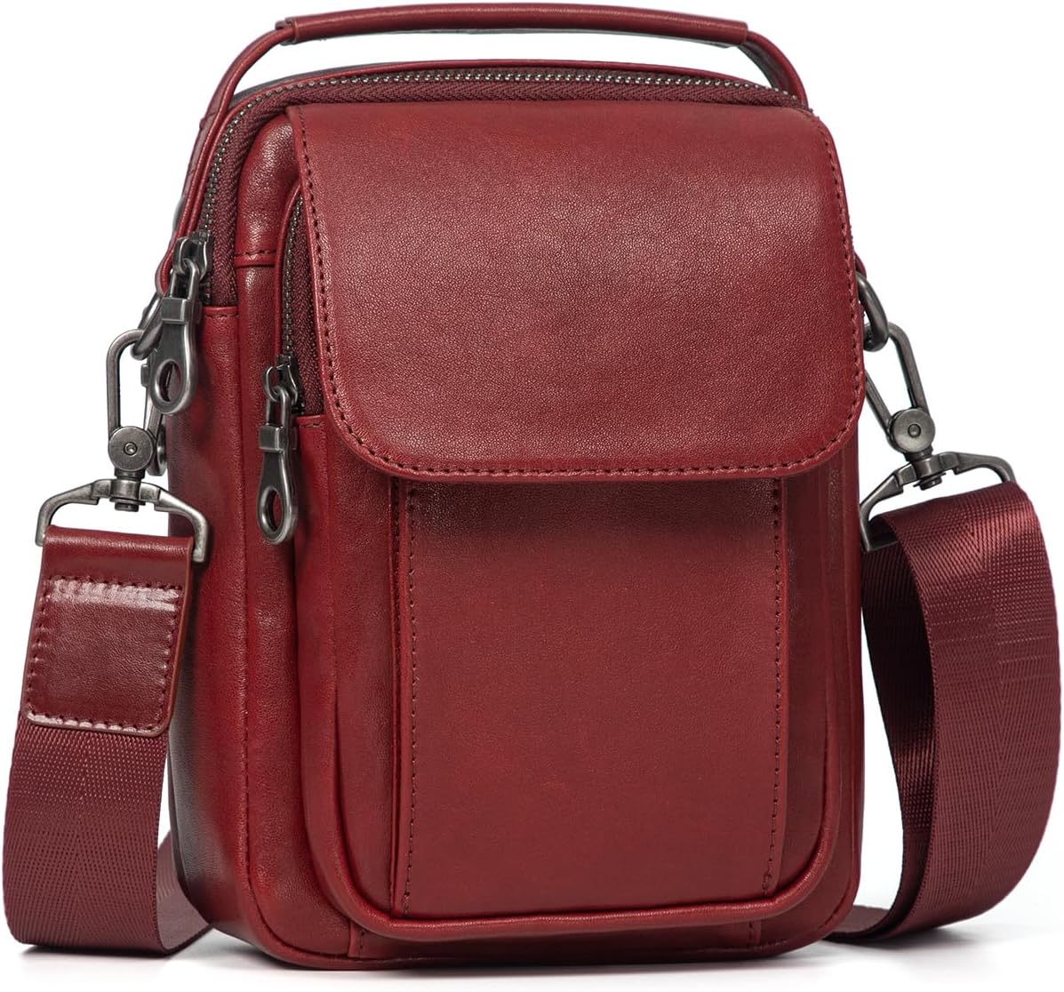 Augus Leather Small Messenger Bag For Men Crossbody Handbag Shoulder Sling Travel Bags for Men Purse Daypack Magnetic Buckle