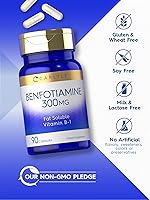 Vista 4 de Carlyle Benfotiamina 300mg 90 Cápsulas Vitamina B-1 soluble en grasa Sin OMG, sin gluten