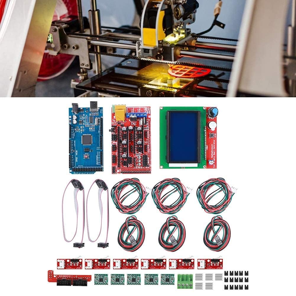 3D Druckerkit RAMPS 1.4 + für Mega 2560 CH340 + 12864 Controller + A4988 Spanplatten Teile, 3D Druckerzubehör Passend für Reprap Drucker