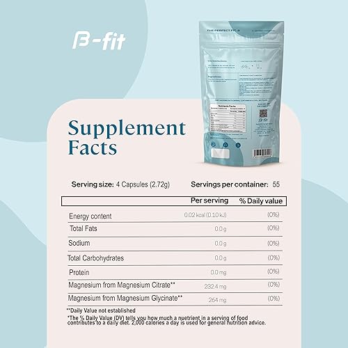 Miniatura 5 de Glicinato de magnesio y citrato - 220 cápsulas - Suplemento de magnesio - 496 mg de magnesio elemental - Apoya el sueño y la recuperación muscular -