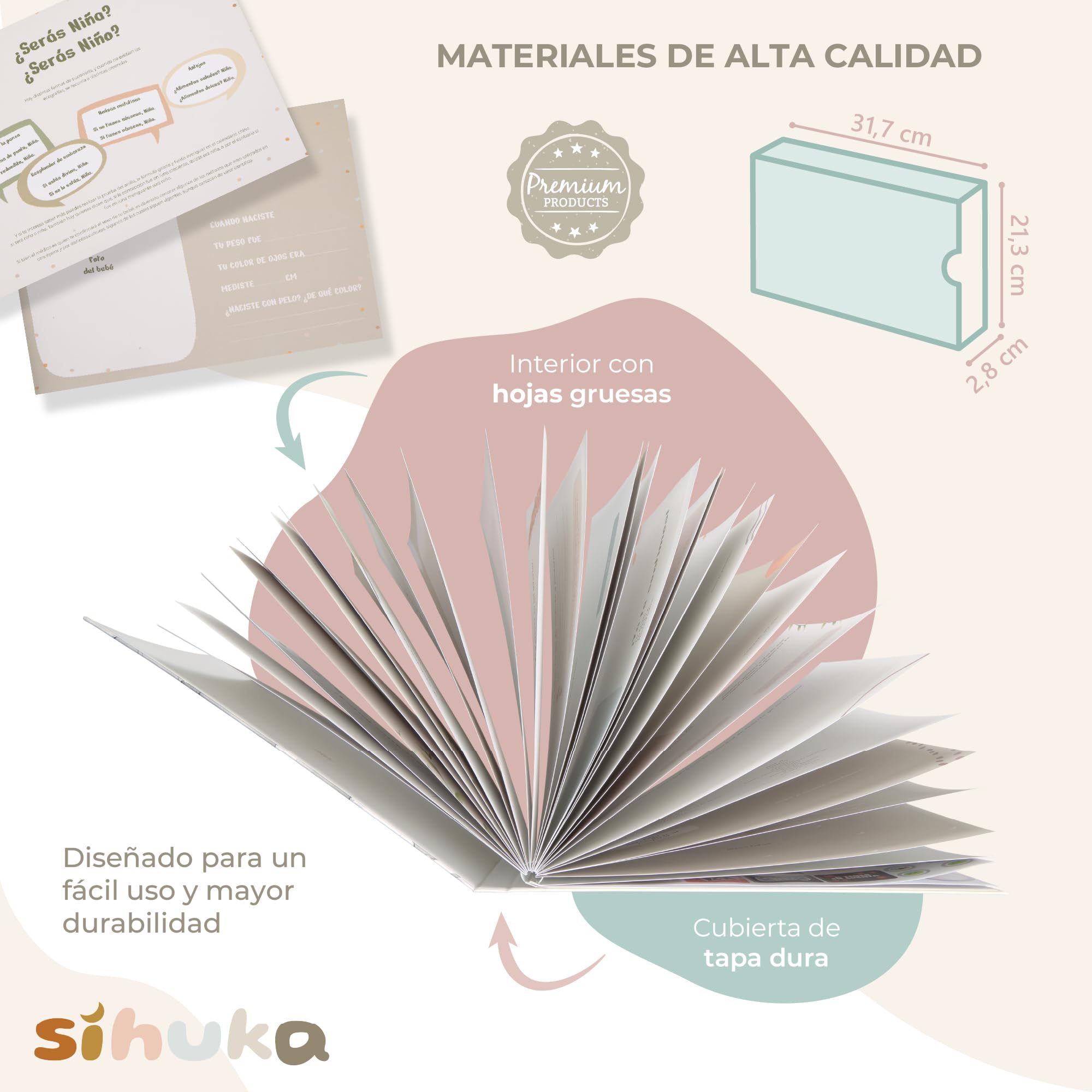 Diario Embarazo- Libro Embarazo- 60 Páginas para tu Álbum Embarazo con funda protectora, tapa dura, pegatinas y espacio para tus fotos y ecografías. El mejor regalo para embarazadas.