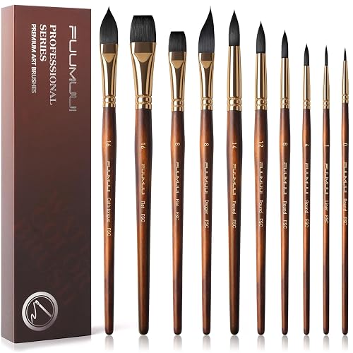 Watercolor Brushes Professional, Fuumuui 10Pcs Synthetic Squirrel Hair Water Color