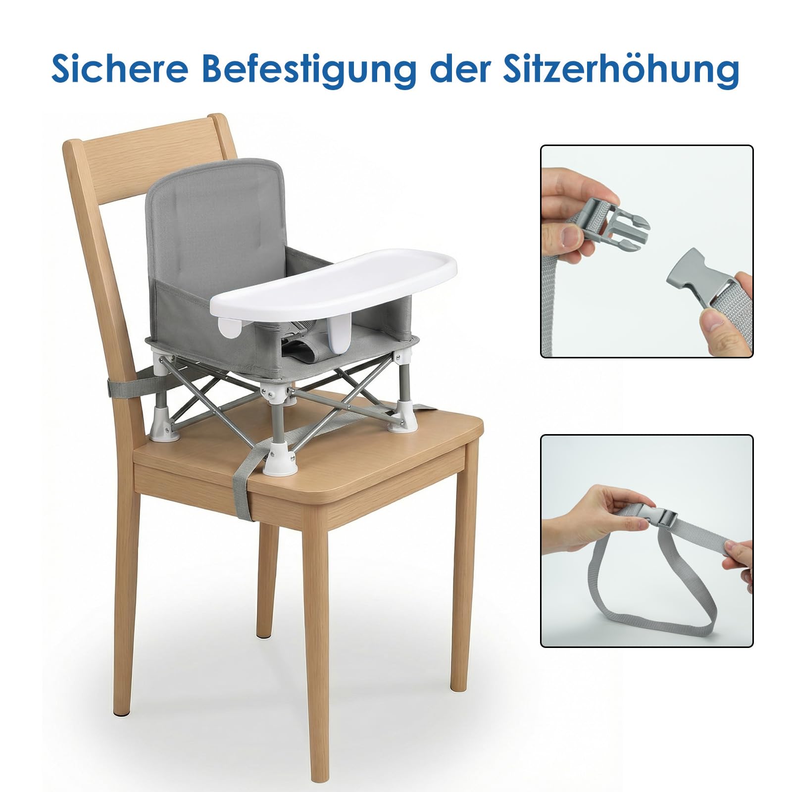 Tragbare Sitzerhöhung mit Futterschale für Babys Booster Stuhl für 6 Monate bis 3 Jahre Kompakter Faltbarer Sitzerhöhung Babystuhl Reisestuhl