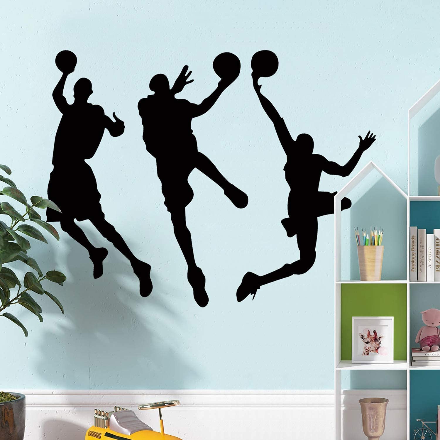 DNVEN Czarne 53 incehs x 81 cm winyl koszykówka 3 koszykarze slam Dunk sylwetka naklejki ścienne naklejki do pokoju chłopca