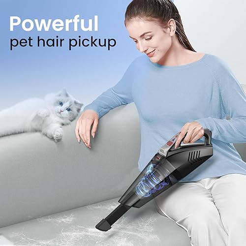 Miniatura 6 de Hihhy Aspiradora de mano, sin cable, mini aspiradora inalámbrica recargable portátil con 9 filtros y 3 accesorios, aspiradora de mano para sofá,