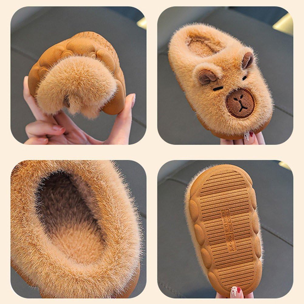 Pantoufles Capybara Mignonnes pour Enfants, Chaudes Moelleuses, pour l'hiver. Pantoufles Antidérapantes À Motif Dessin Animé, Idéales pour Maison, pour Garçons Filles.