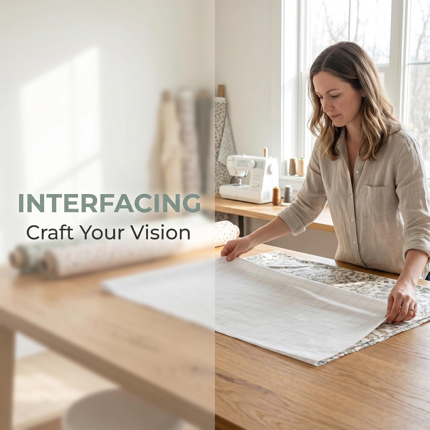 Operitacx Fusible Interfacing for Sewing: Single Sided Fusible Web - 39.4'' x 5.5yds Interfacing Fabric for DIY Quilting Shirt Plackets Dress Collars Cuffs
