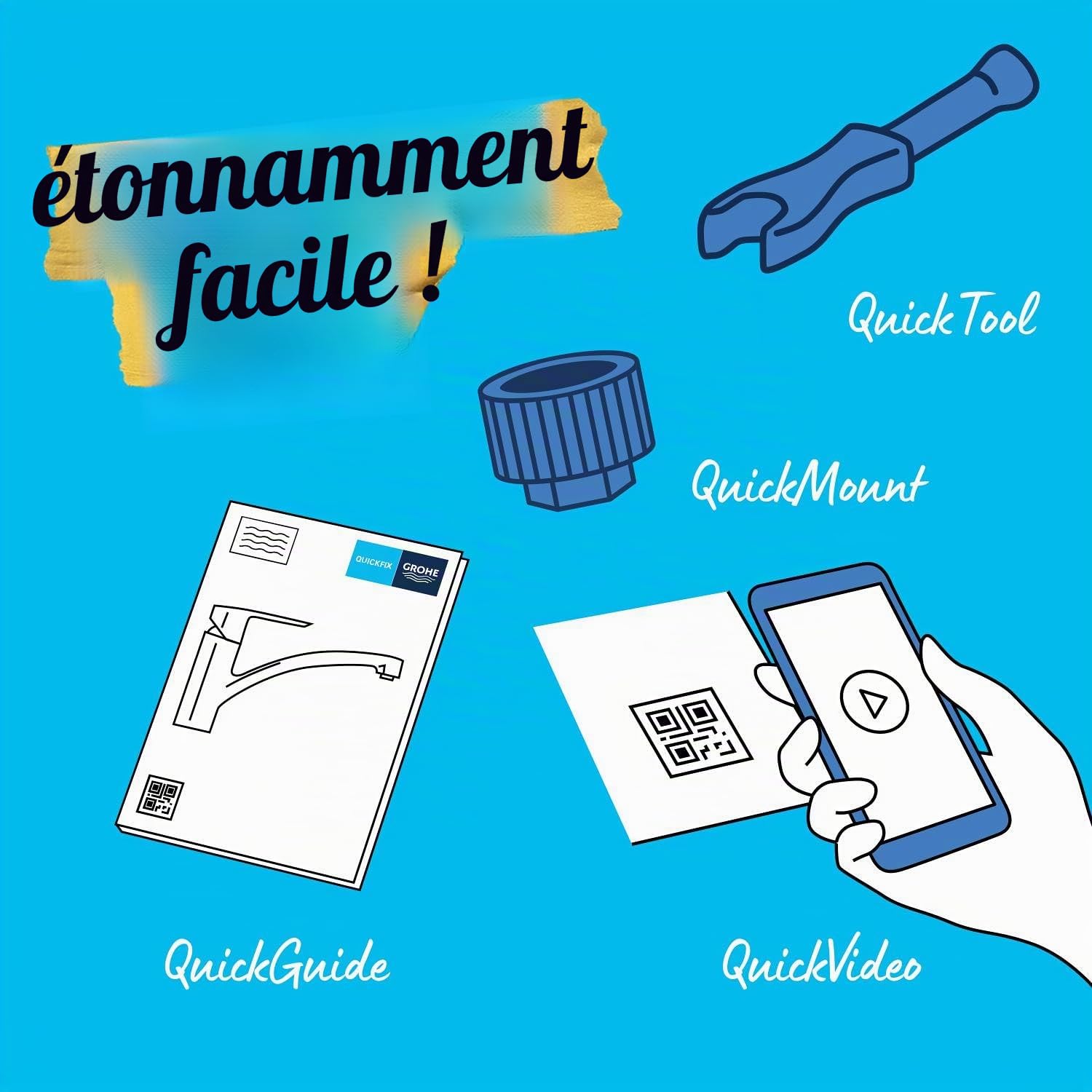 GROHE QUICKFIX Start Robinet de Cuisine évier, Douchette extractible, Inverseur 2 jets, Rotation 90°, Chromé