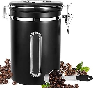 Royouzi Kaffeedosen, Kaffeedose Luftdicht, 1.8L/1800ML Kaffeebehälter Edelstahl, Kaffeebohnen Behälter mit Schaufel, Vakuum Kaffee Kaffeebohnen Aufbewahrung Vorratsdose - Schwarz